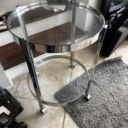 Rolling Serving Table Wine Or Bar Cart Chrome & Glass 2 Tier