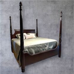 Dark Wood Four-Poster Bed Frame