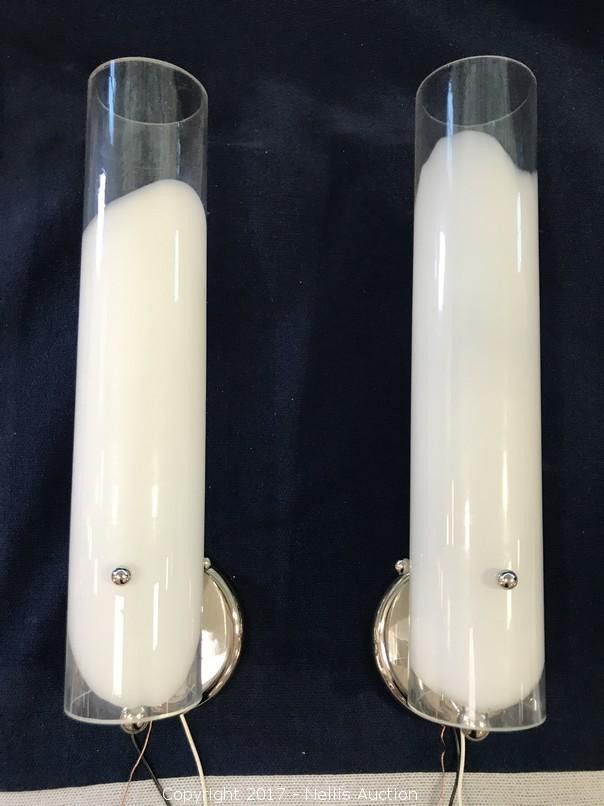 Two Hardwired Glass Sconce Light Fixtures - 17.5"H 3.5"D *More than 5 sets available*