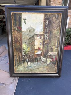 Framed Oil Painting European Street Scene