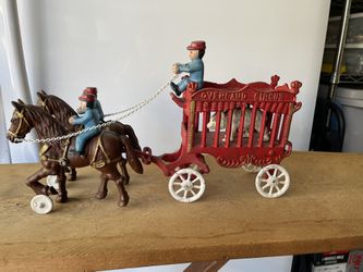 Cast Iron Horse Drawn Circus Bear Cage And Bear