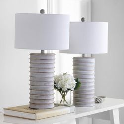 Set of 2, Rustic Wash White 29-inch Bedroom Living Room Home Office Desk Nightstand Table Lamp