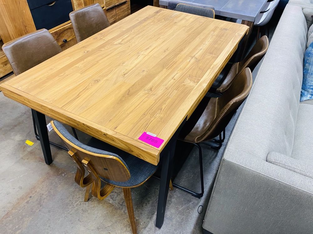 Crate Barrel Lakin Recycled Teak Extensible Dining Table for