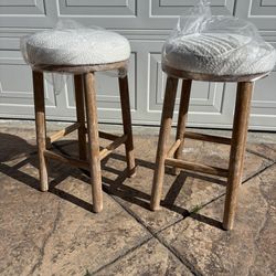 2 Brand New Modernlux Natural Distressed Off White Bar Stools