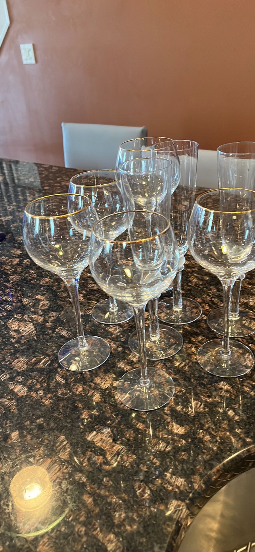 Gold Rim, Wine, Glasses, And Champagne