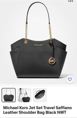 Michael Kors Jet Set Travel Saffiano Leather Shoulder Bag Black New