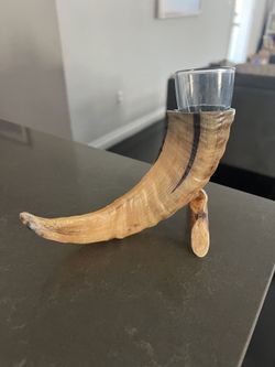 Unique Handcrafted Ram Horn Shot Glass with Stand, Origin: Iceland