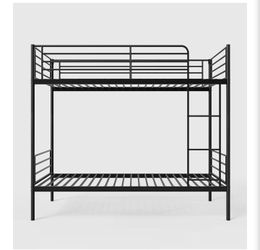 Bellemave Twin Over Twin Metal Bunk Bed Frame, Heavy Duty Twin Size Bunk Bed with Guardrails & Ladder for Kids, Teens & Adults, Black