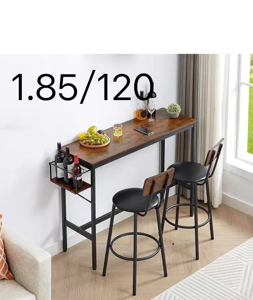 Bar Table and Chairs Set for 2, One Size, Brown