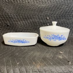 Vintage Federal Milk Glass Bowl and Dish