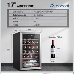 New open box🔥17 Inch Wine Cooler, 24 Bottles Wine Fridge, Wine Refrigerator Small with LED Display Light$210