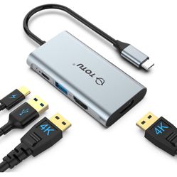 Docking Station, USB C Hub, TOTU 4 in 1 USB C to Dual HDMI Adapter with 4K HDMI Ports, 100W Power Delivery Port, USB 3.0 5Gbps Data Port for MacBook A