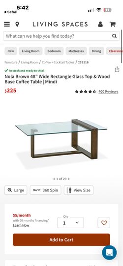 Nola Brown 48" Wide Rectangle Glass Top & Wood Base Coffee Table | Mindi