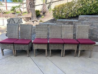 Six wicker patio chairs, indoor outdoor
