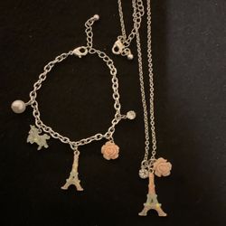 18” SilverTone Necklace Set With Matching Bracelet And 3 Necklaces With Pendants 