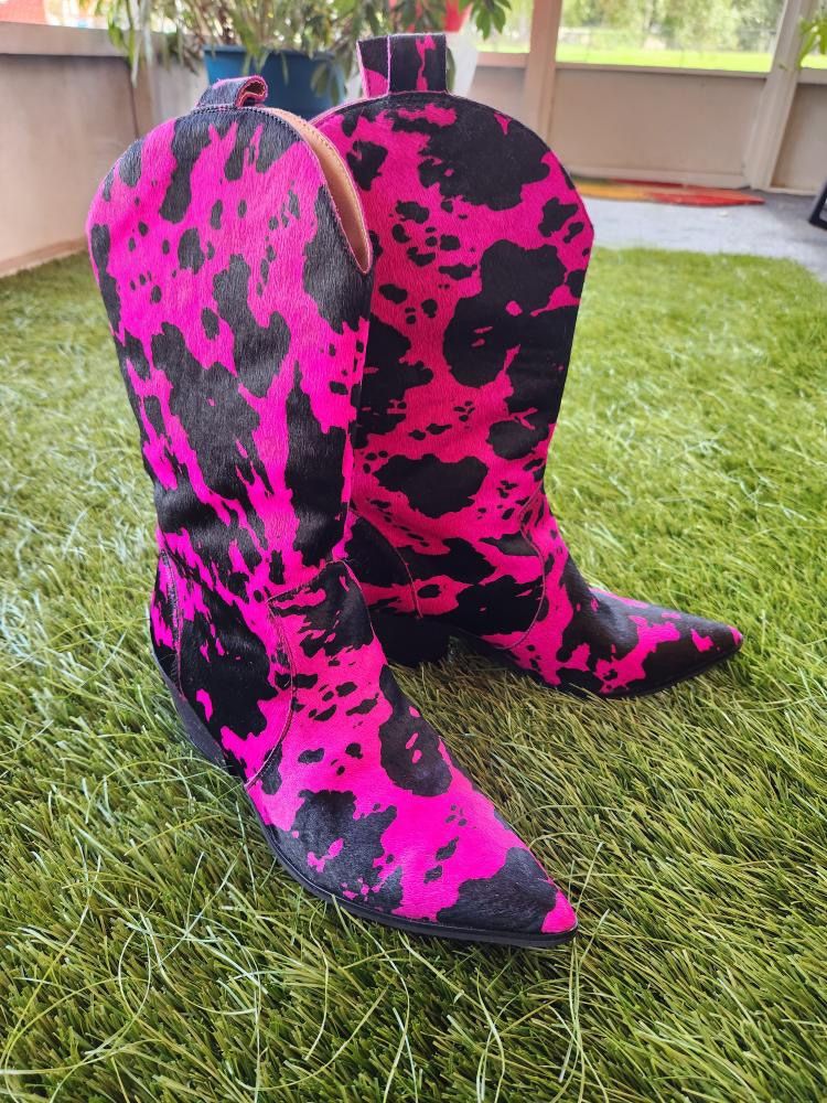 Dingo Hot Pink N Blk Cowprint Cowboy Boots
