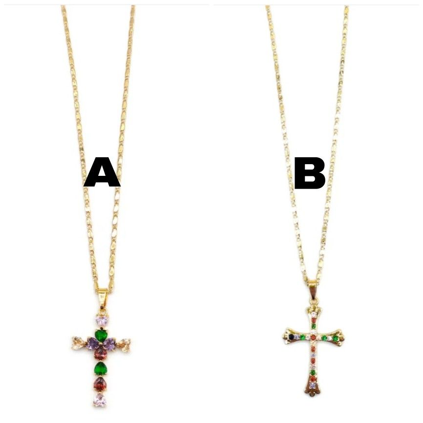 Multi-Color Gold Dipped Cross Pendant Necklace