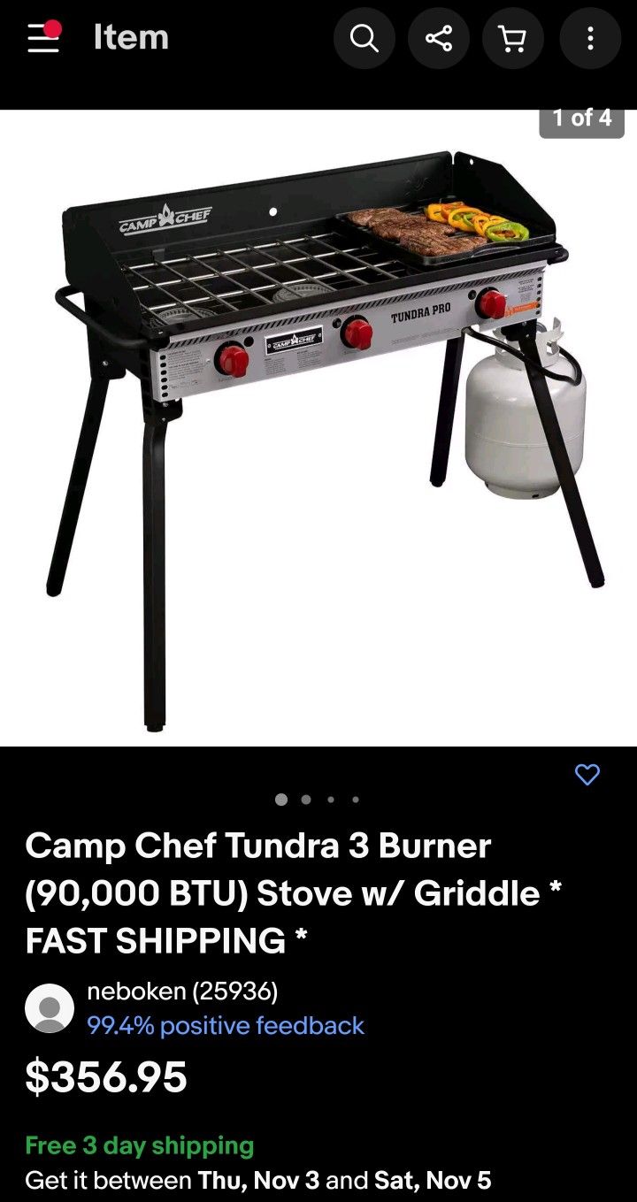 Camp Chef Tundra 3 Burner Stove with Griddle