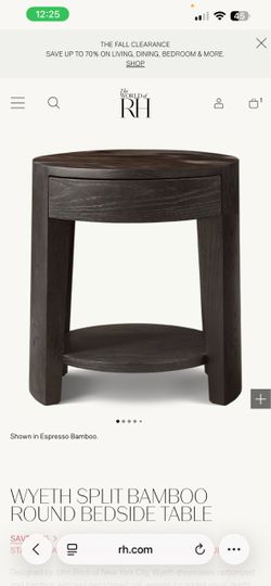 RH RESTORATION HARDWARE WYETH SPLIT BAMBOO ROUND BEDSIDE TABLE: Retail $4900