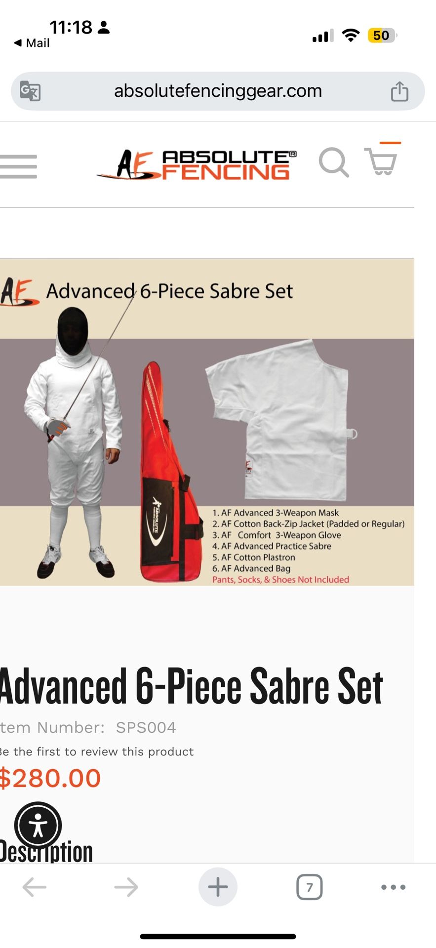 Beginner Fencing Gear Set For Sabre