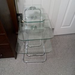 SET OF 3 HEAVY GLASS ENDTABLES