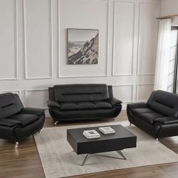 Modern Style Leather Three Piece Couch Set