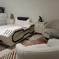 Bedroom Furniture Set. Leather Sectional Bed Corner,electric Adjustable Desk,night Stands,dresser, Rustic Metal Coffe Table,cubic Bookcase Make An Off