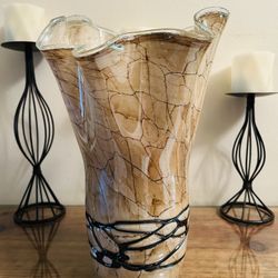 Vintage MCM Made in Poland ZORZA Blown Glass Iridescent Vase