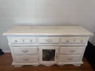 White Distressed Vintage Antique Farmhouse Dresser