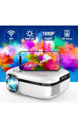 MOOKA WiFi Movie Projector, Portable Outdoor Projector 8000L Support 1080P, Mini Smart Phone Projector for iPhone,Video Projectors with Carrying Bag f