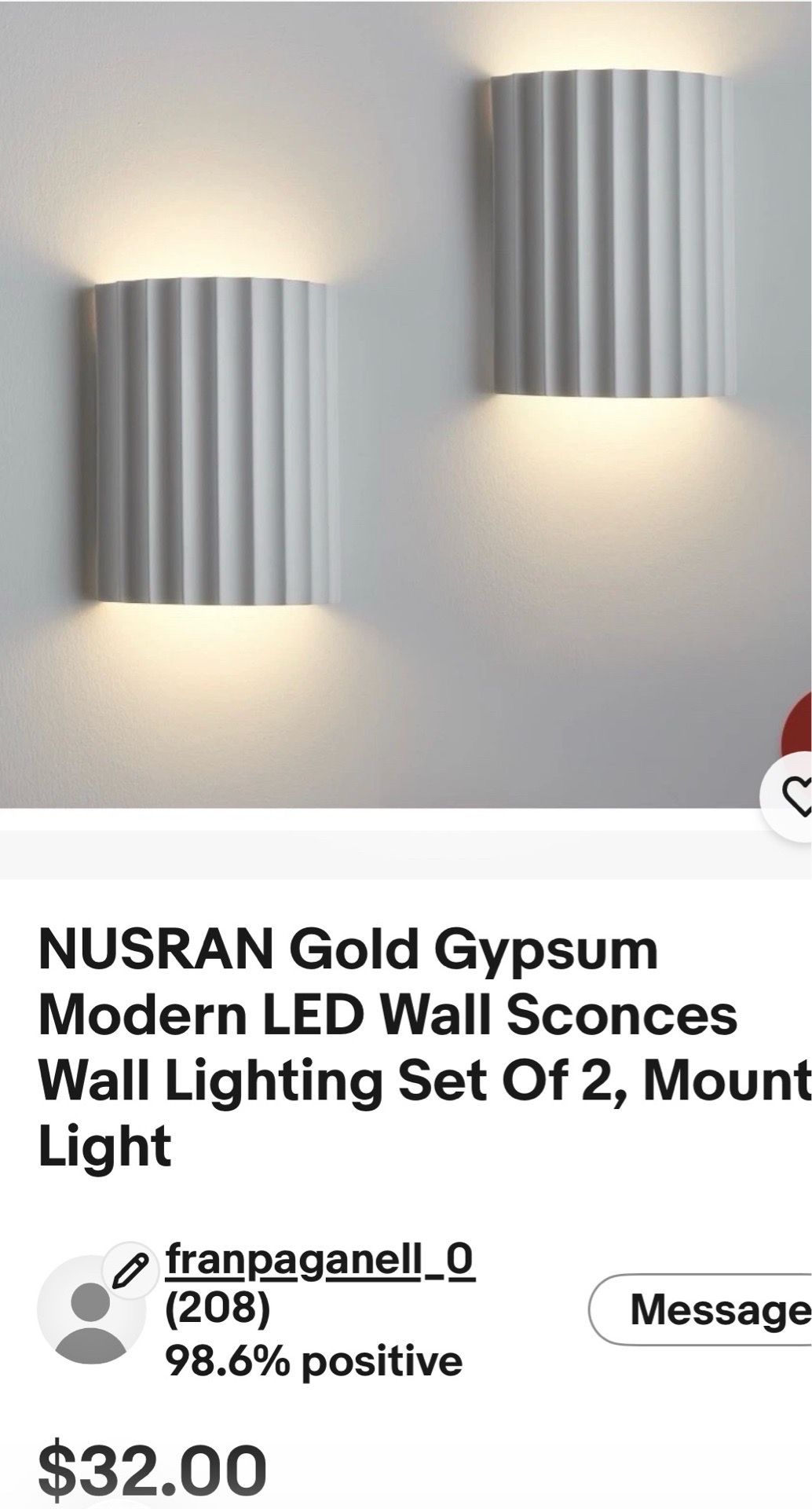 NUSRAN Gold Gypsum Modern LED Wall Sconces Wall Lighting Set Of 2, Mount Light