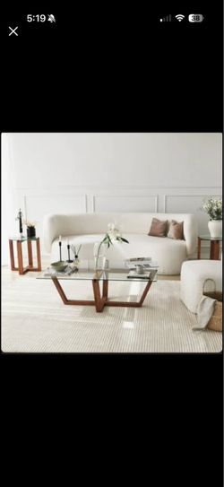 Modern Coffee Table with 100% Tempered Glass Top & 100% Pine Solid Wood Frame