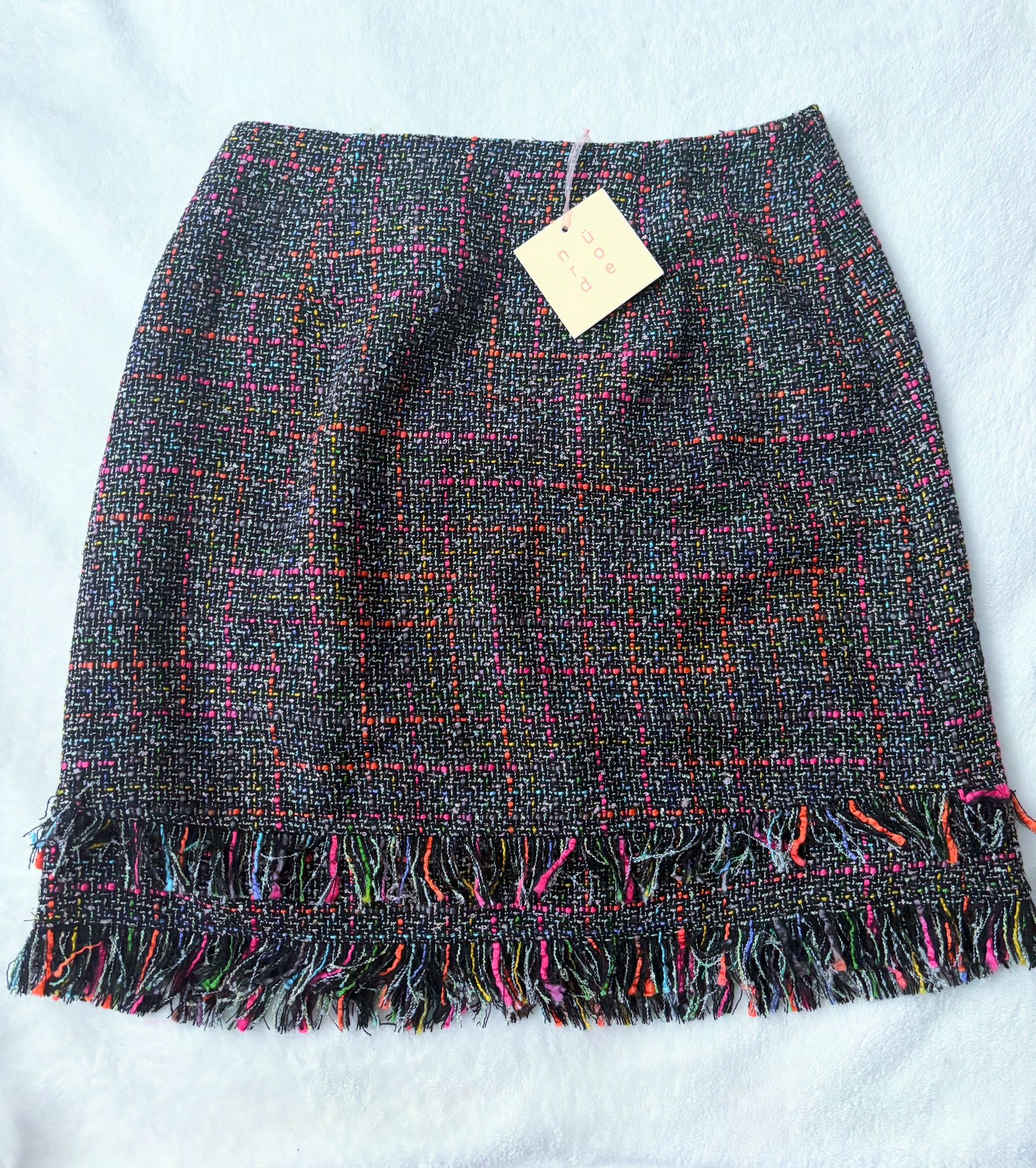 ✨ NWT NÜRODE TWEED SKIRT COLORFUL FRINGE XS ✨