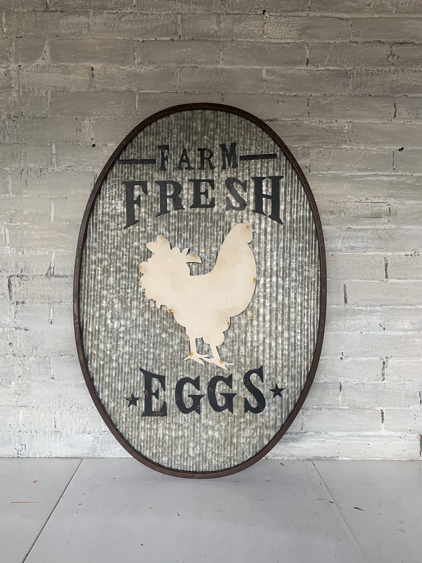 Oval farm fresh eggs metal sign
