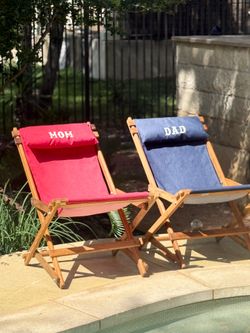 Vintage Style Wooden "Mom & Dad" Rocking Deck Chairs - Matching Pair!