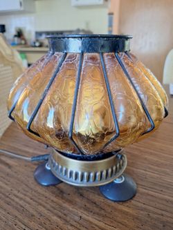 Vintage Amber Glass Caged Table Lamp