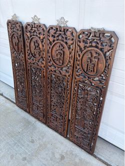 4 vintage wood carved hanging decor