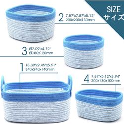4-Pack Decorative Storage Baskets in Hand-made. Green, Blue, silver, and cream color