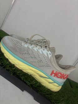 Hoka Clifton 9 Women's 7 Gray Green Yellow Running Shoes Damaged