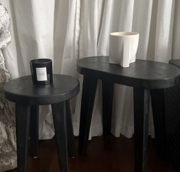 Wood Ebony Black Stools Carved Minimalist Scandi Organic Modern Brutalist Japandi Decor Side tables 