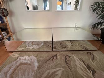Pair of Vintage Mirrored Platform Tables — 36"x36"x9" Each, Hollywood Regency