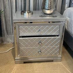 Silver Nightstand W/ USB Plug Brand New In Box