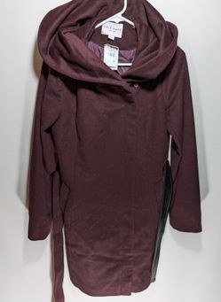 NWT Womens Cole Haan Belted Asymmetrical Maroon Wool Coat Jacket Size 8 MSRP$350