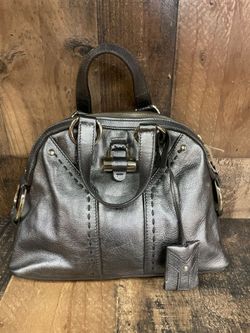 Yves Saint Laurent Mini Muse Silver Leather Satchel (I-12561)