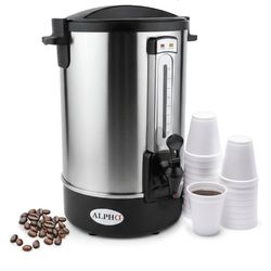 ALPHA LIVING 100 Cups Electric Coffee Urn – Stainless Steel Large Capacity Electric Kettle Percolator Coffee Pot – Ideal Hot Beverage Dispenser for Ca