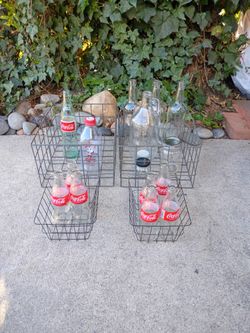 Vintage Wire Baskets with Bottles and Jars Coca Cola
