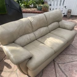 Beige Leather Sofa w/ Ottoman