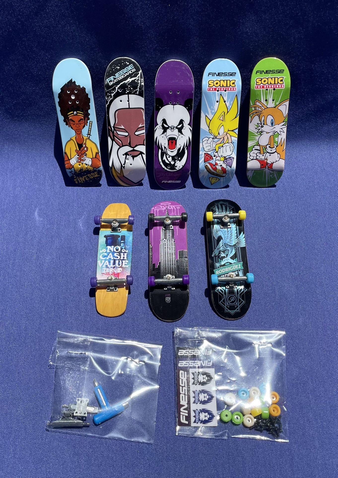 Tech Deck Finger Skateboards Decks Lot With Extra Wheels Screws & Trucks