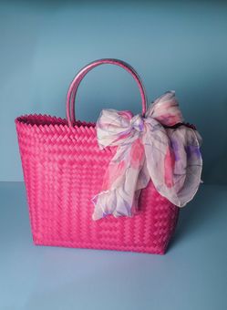 Penan Tribe Handwoven Tote Bag, Pink Color
