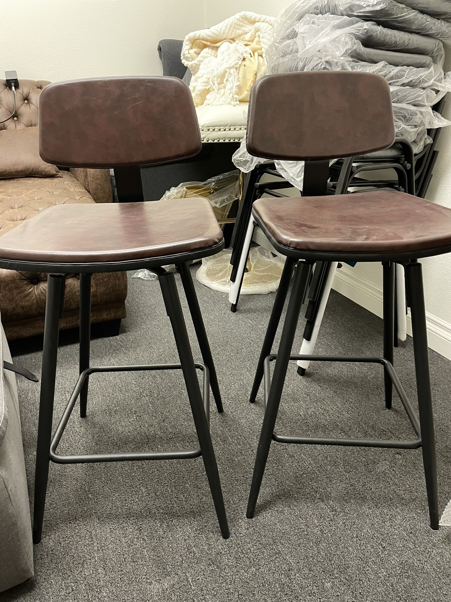 odern Bar Stools 26Inch Counter/Bar Height Barstools Set of 2 Leather Upholstered Barstool Chairs with Low Back for Kitchen Island, Dining Table & Bre